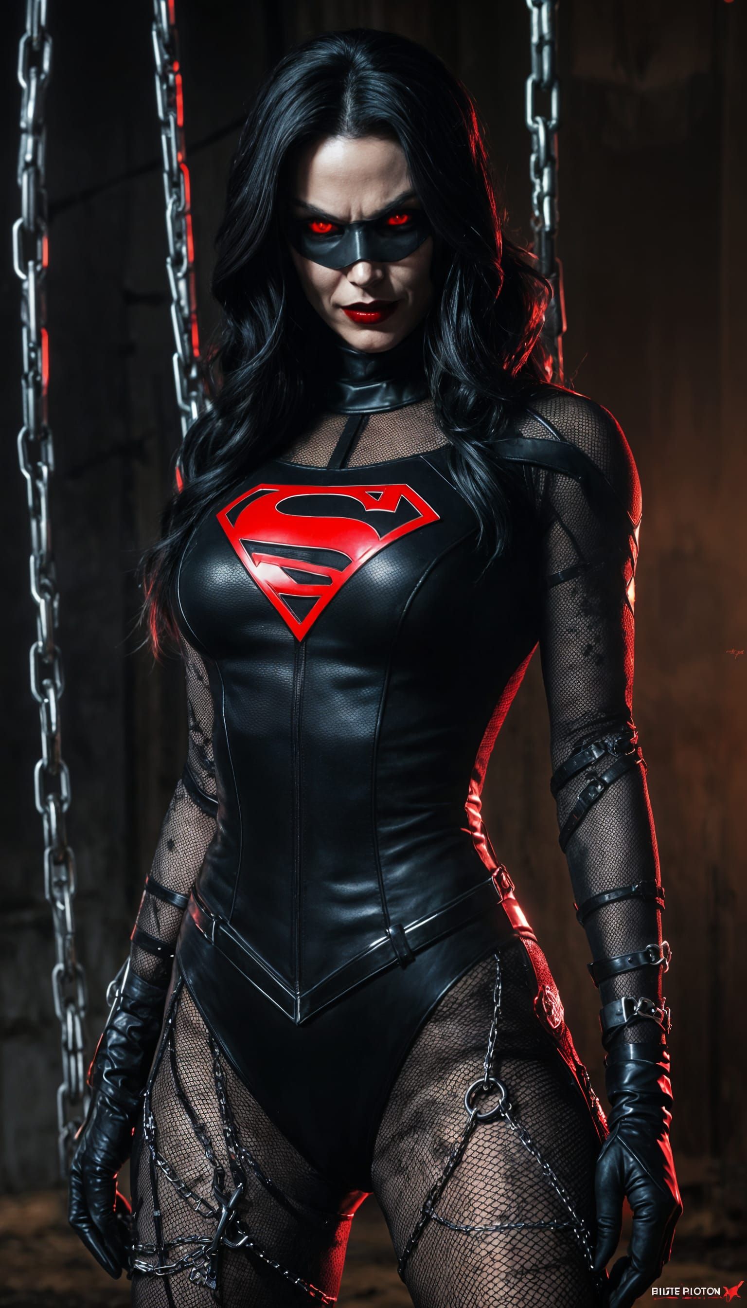 Sinister Supergirl with Glowing Red Eyes