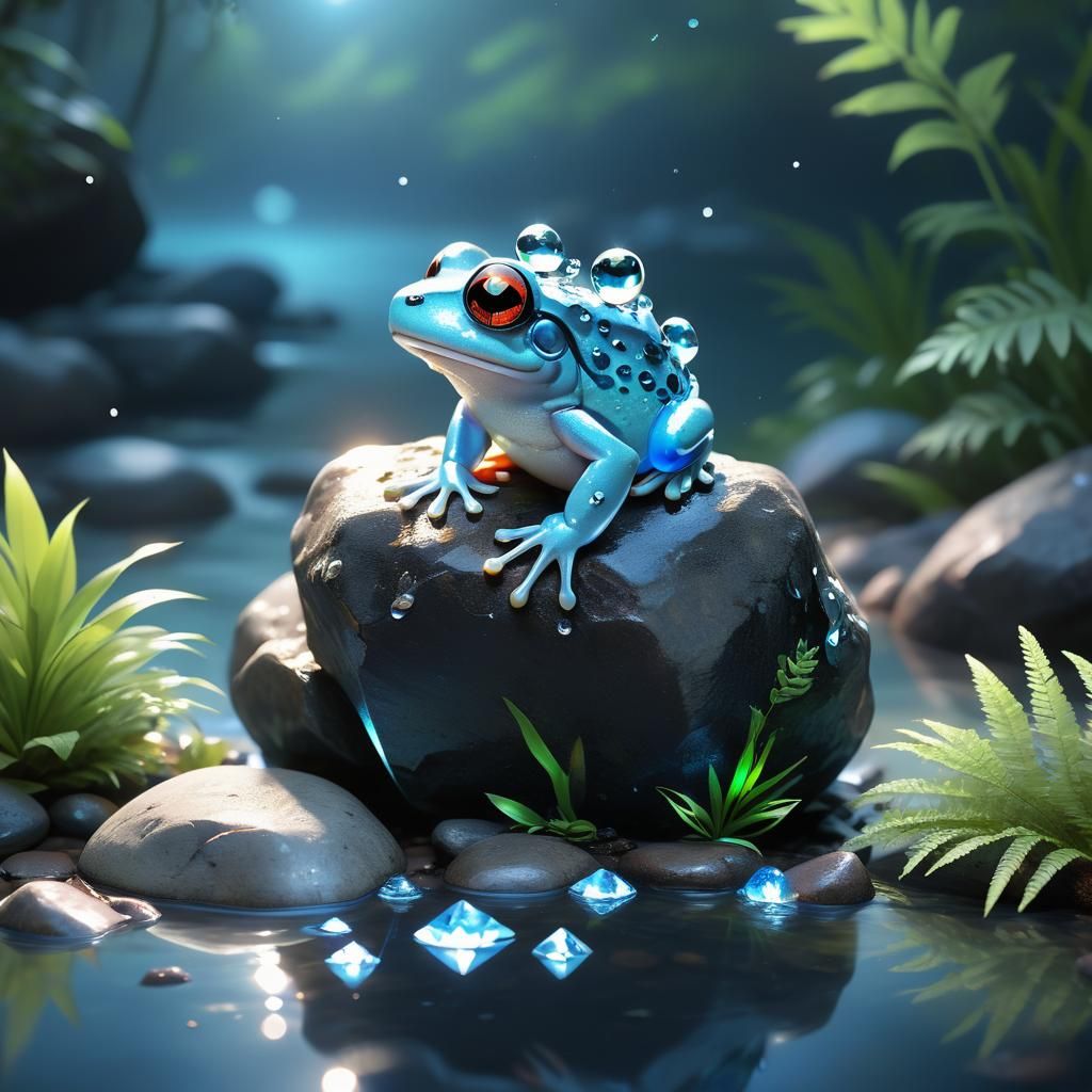 Anime Frog Portrait in 3D with Moonlight