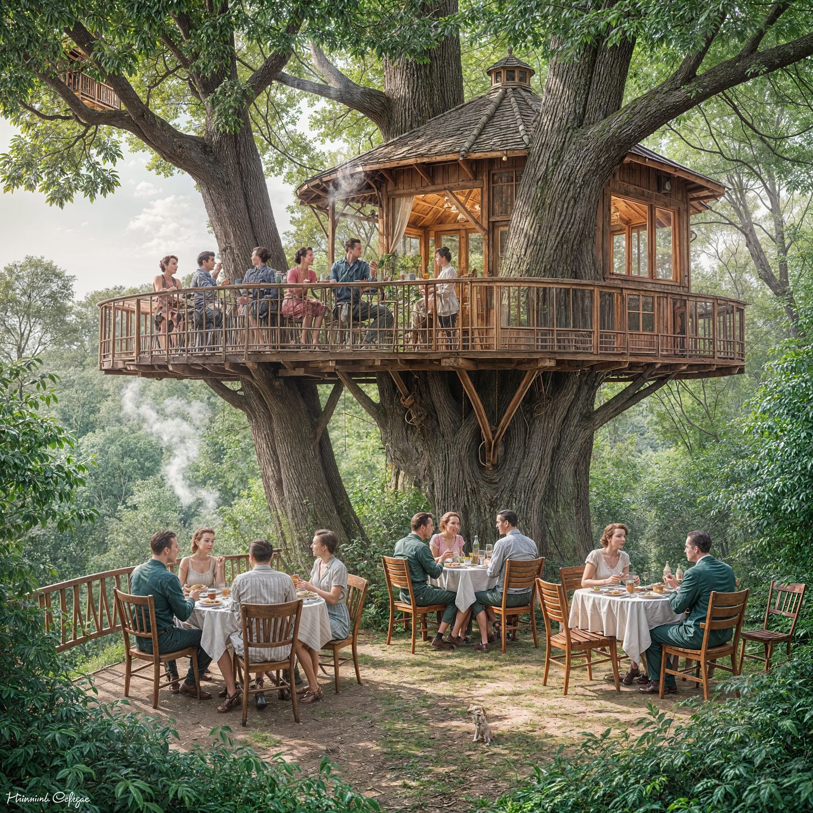 1950s Treehouse Diner in Syd Mead Style