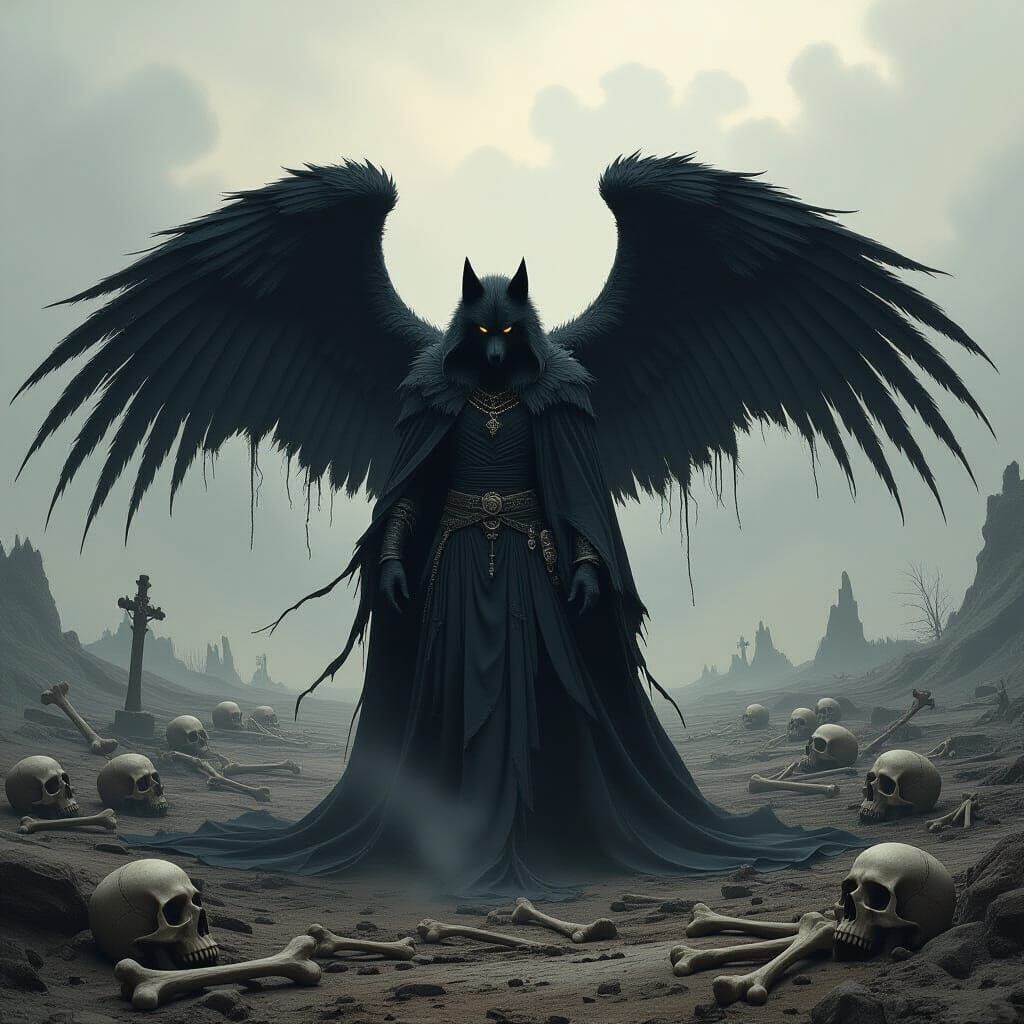 Dark Winged Werewolf Havoc in Surreal Horror Style