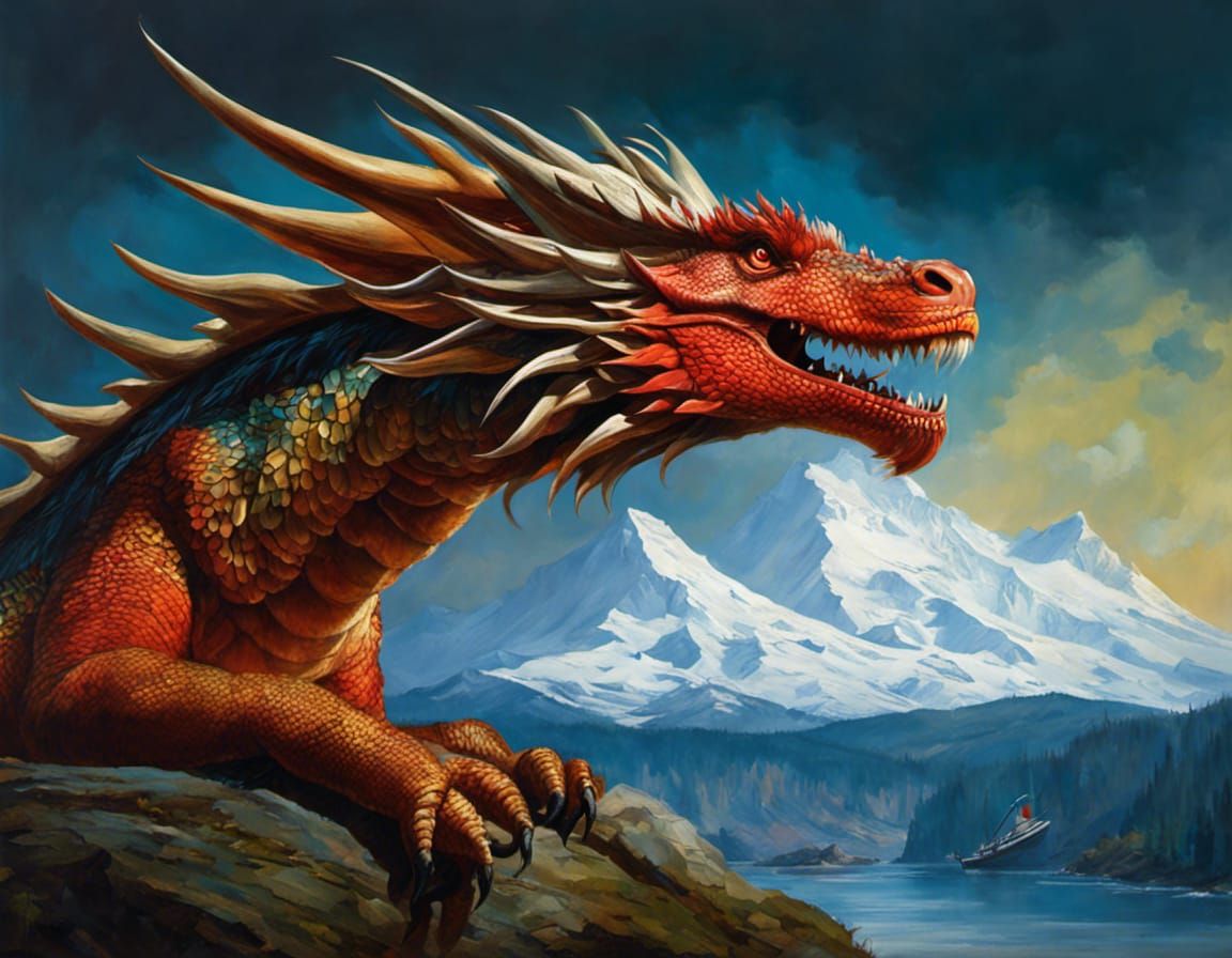 Cryptid Taxidermy Dragon in Oil Painting Style