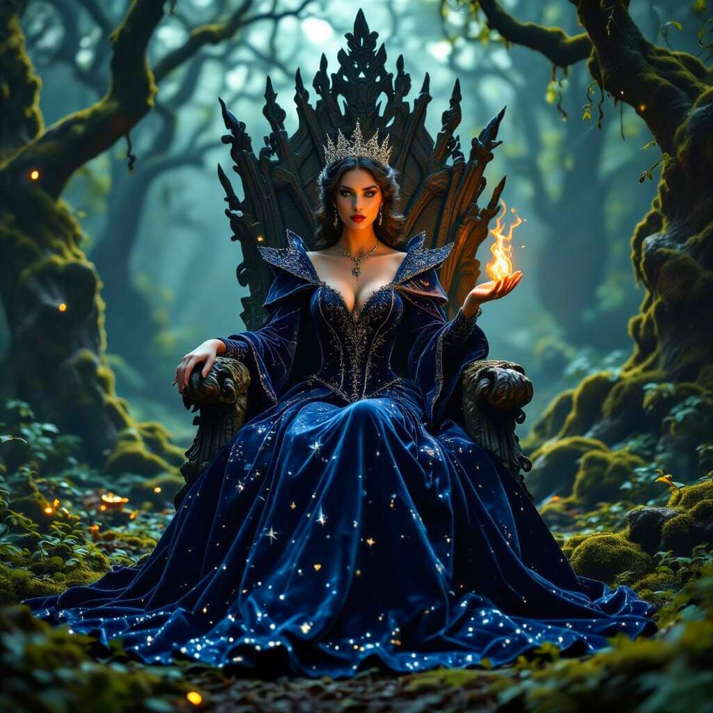 Majestic Queen of Spades in Enchanted Forest