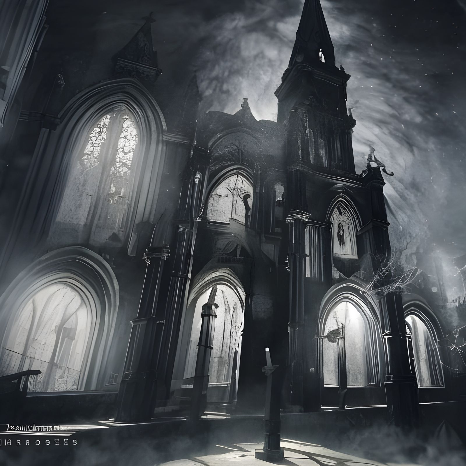 Haunted Church Interior in Surrealist Style