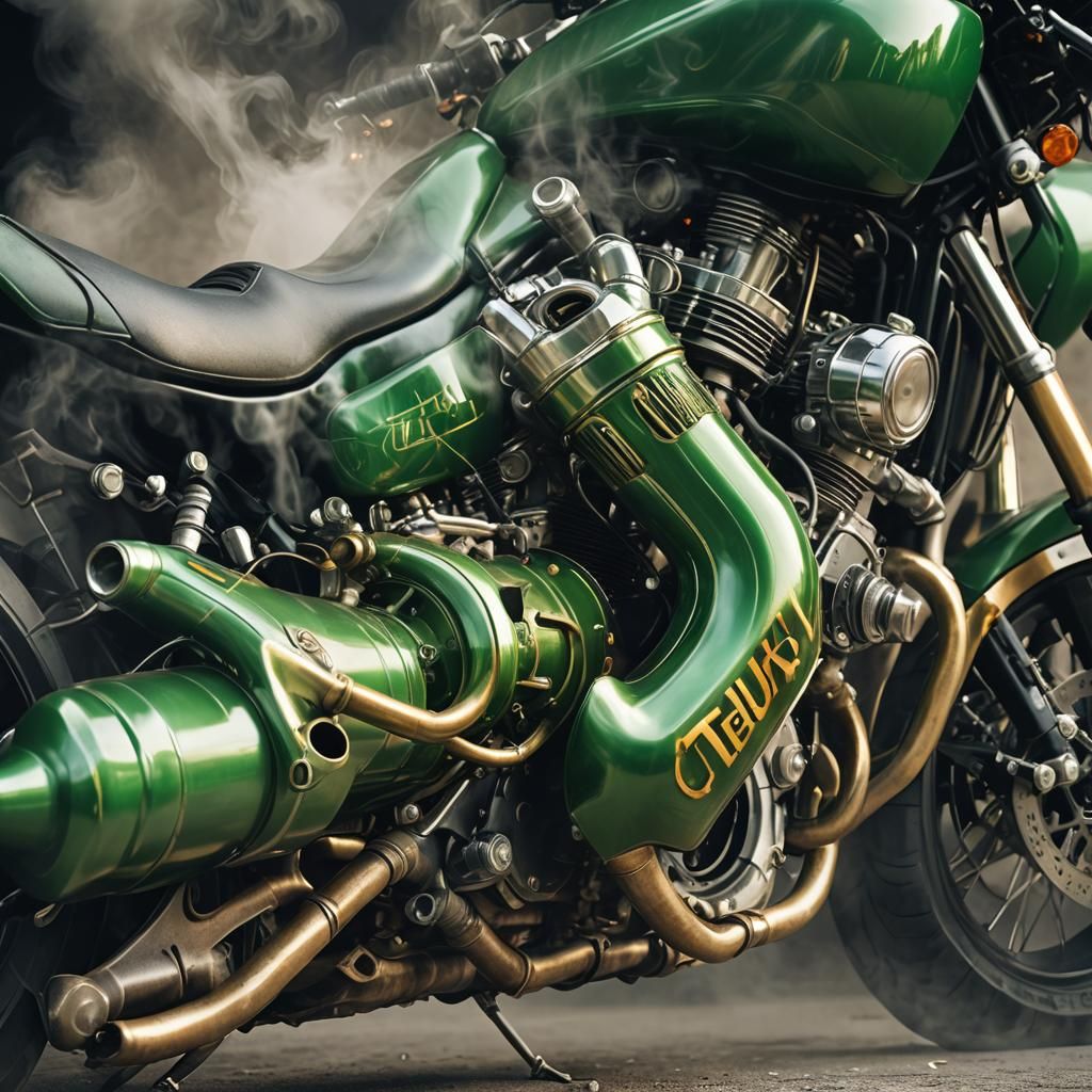 Green Motorbike Exhaust Creates Smoky Word Art