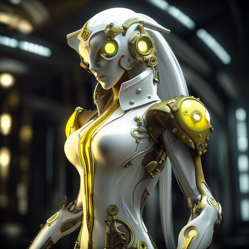 Steampunk Warframe Robot with Volumetric Lighting
