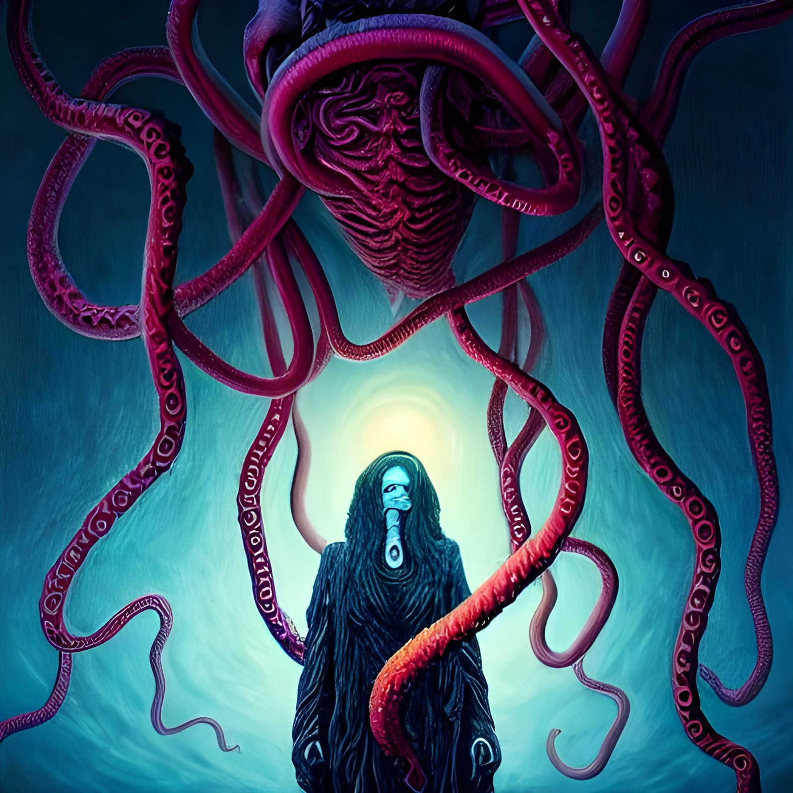 Woman Wrapped in Tentacles: Morbid Matte Painting