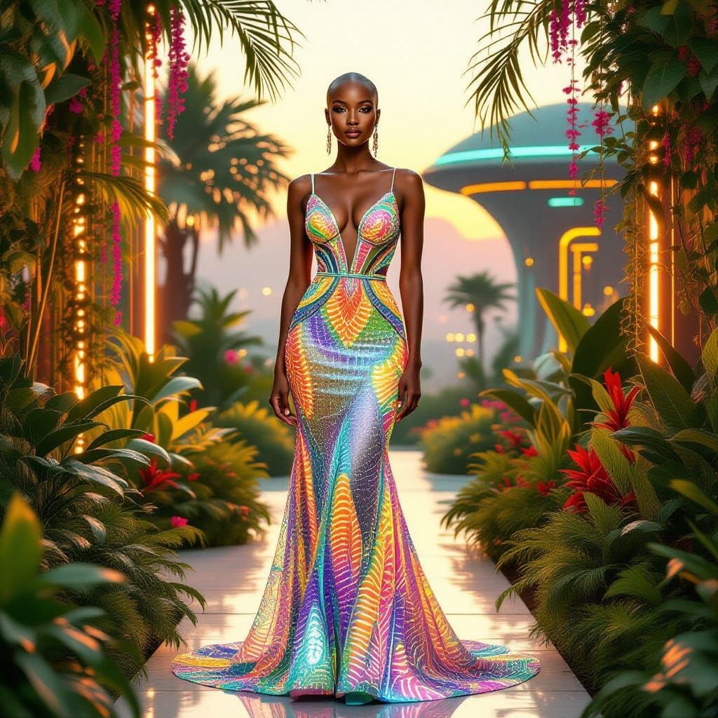 Afro-Futuristic Bride in a Neon Garden