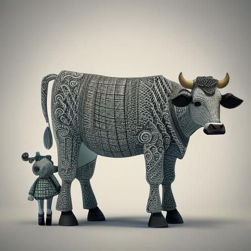 Abstract Cow with Doll in Fractal Design