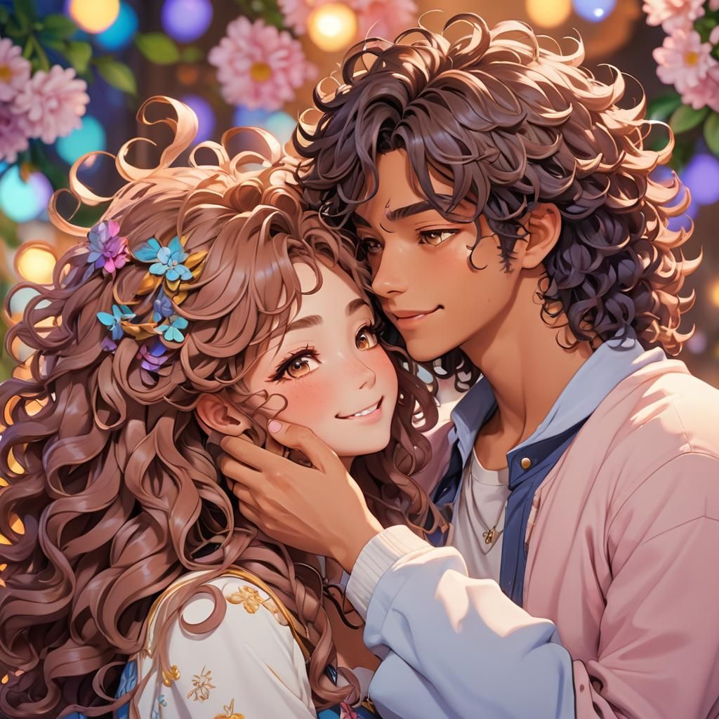 Romantic Anime Couple Portrait in 3D Style