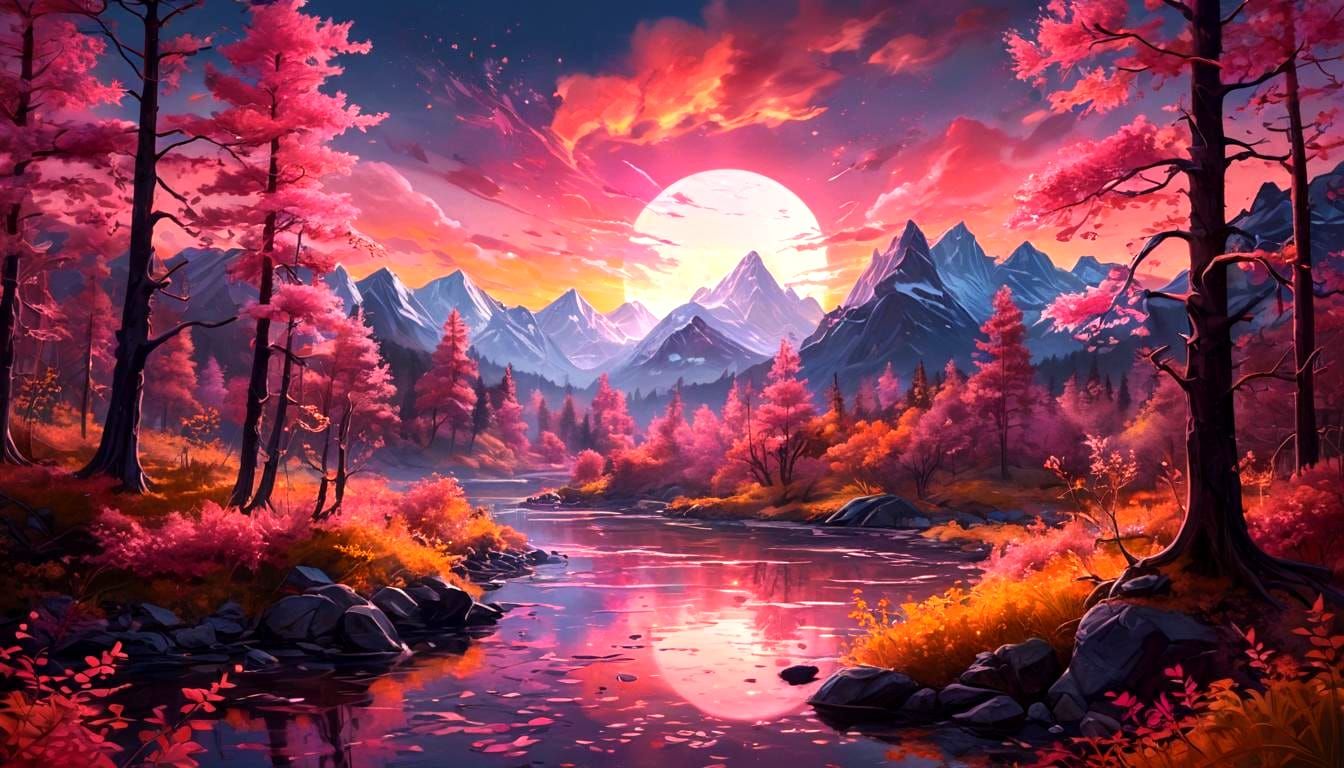 Enchanting Landscape with Floating Mountains in Graffiti Art