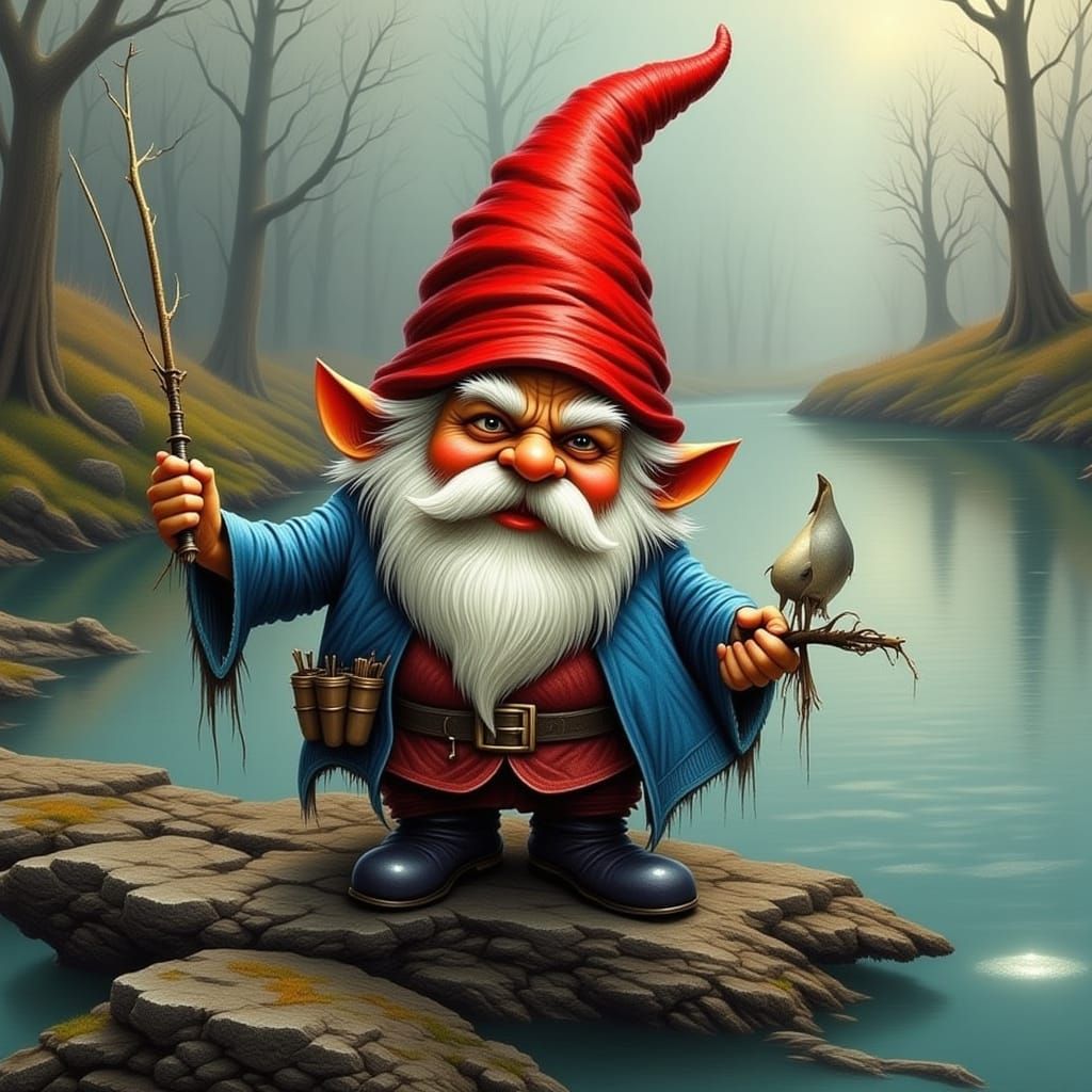 Fishing Gnome in a Colorful Digital Art Style