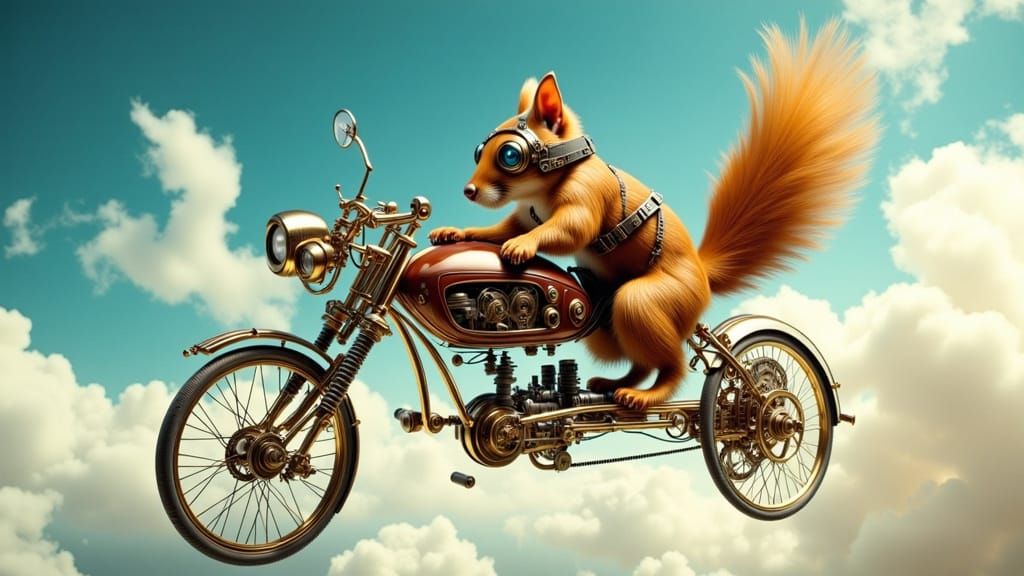 Steampunk Flying Bicycle Soars Through Whimsical Clouds in a...