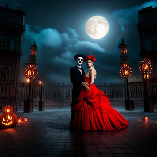 Midnight Masquerade Ball: A Vintage Halloween Scene
