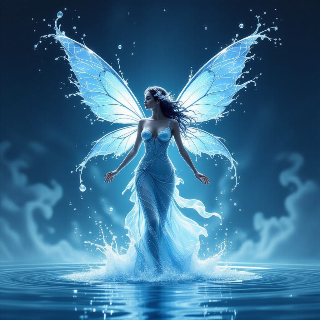 Water Nymph Soaring with Flowing Water Wings