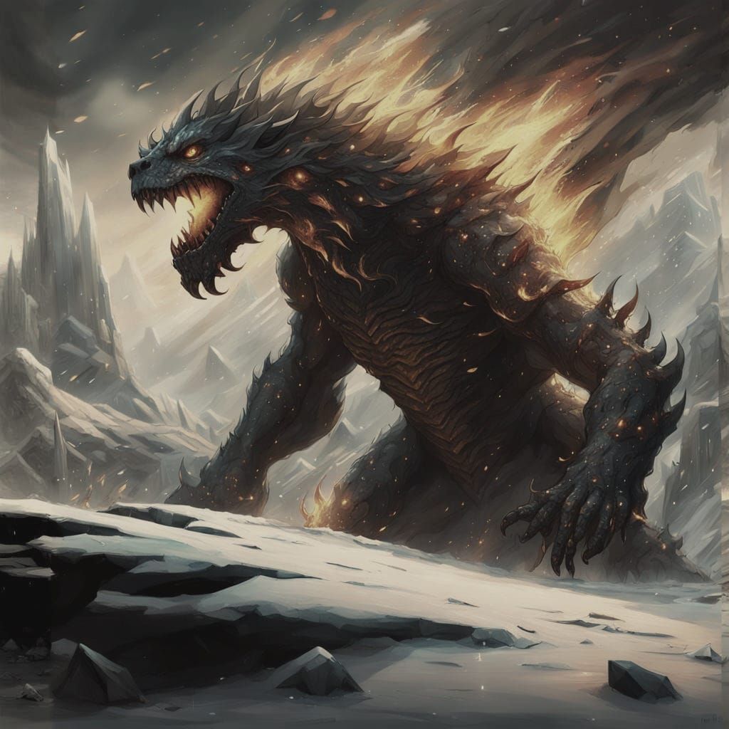 Fire Elemental in Frozen World: Dark Fantasy Art