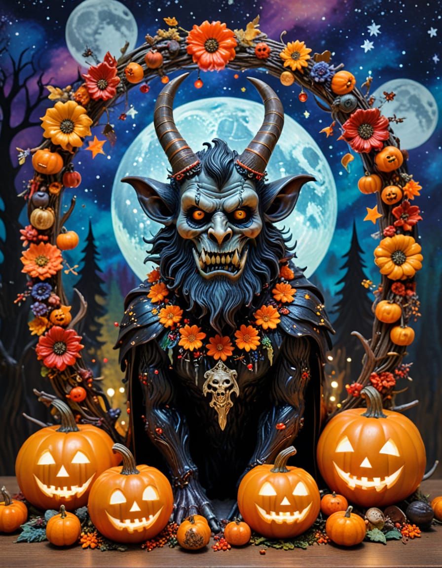 Krampus in Forest, Gustav Klimt Style