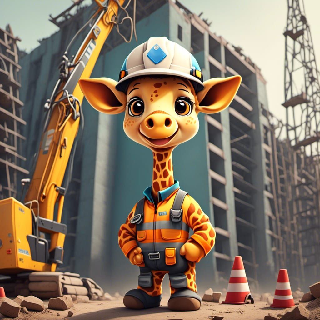 Cute Chibi Giraffe Construction Worker Portrait