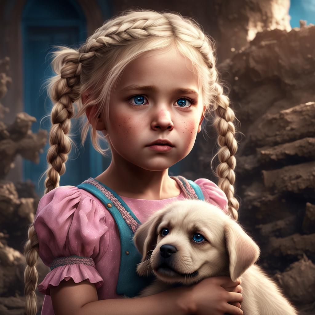 Girl with Puppy: Detailed Matte Painting in 8K