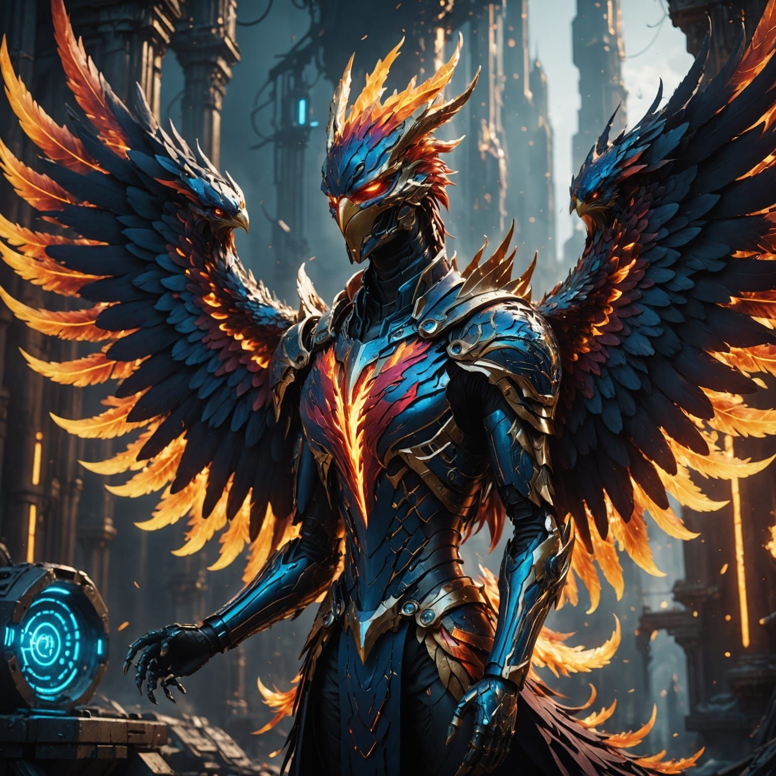 Cybernetic Phoenix in Detailed Digital Painting