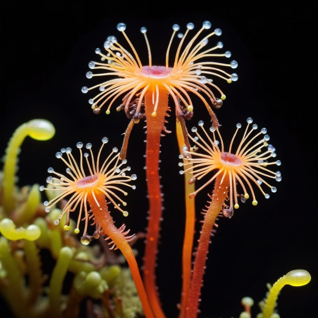 Bioluminescent Sundew Infected with Cordyceps