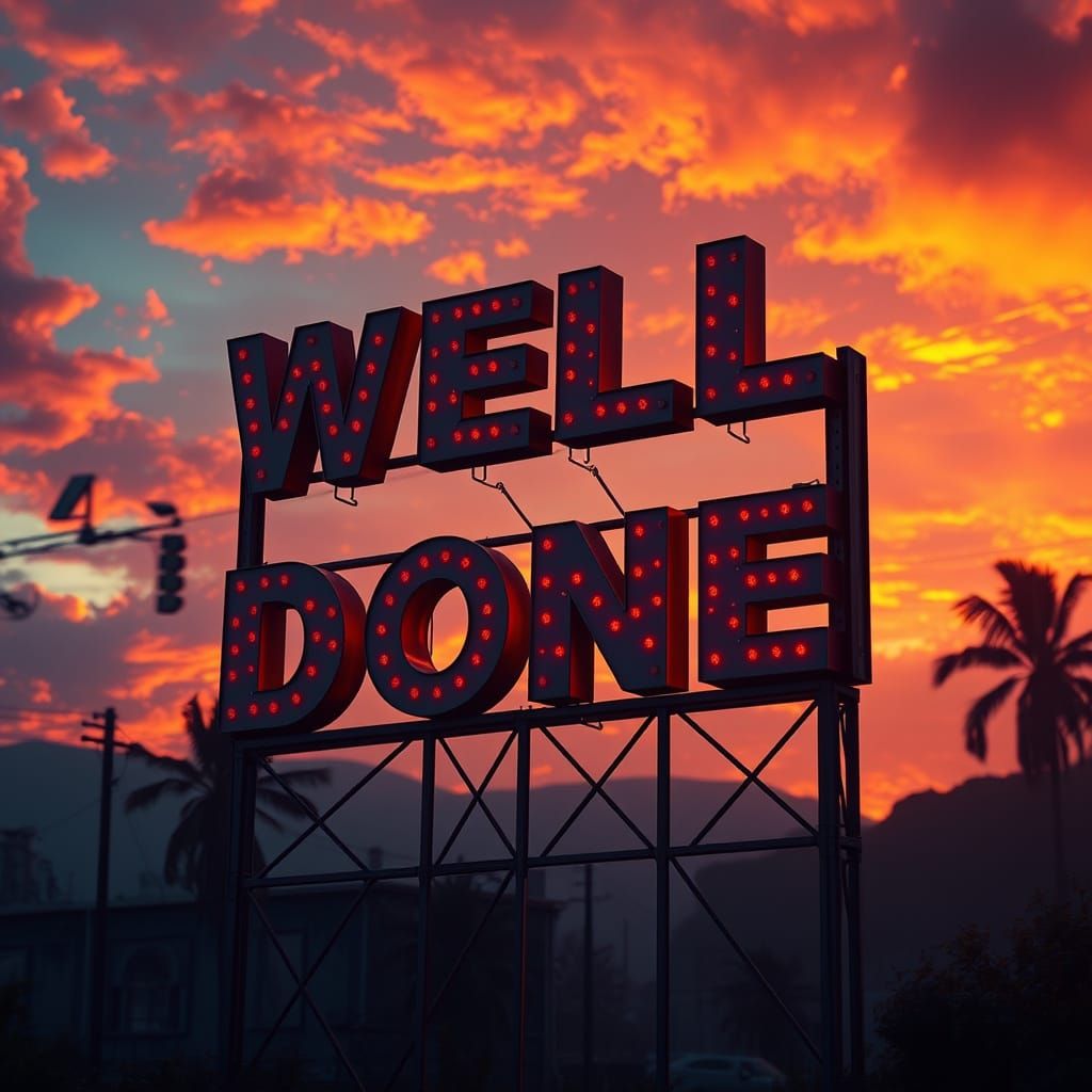 Sunset Sign Art in Maximalist Style