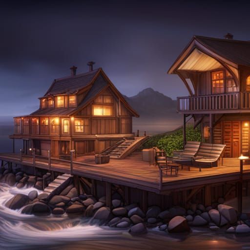 Cozy Beach Home in Detailed Matte Painting Style
