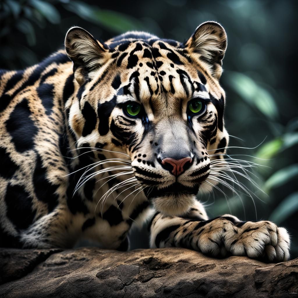 Hyperrealistic Sabertooth Tiger with Clouded Leopard Pattern