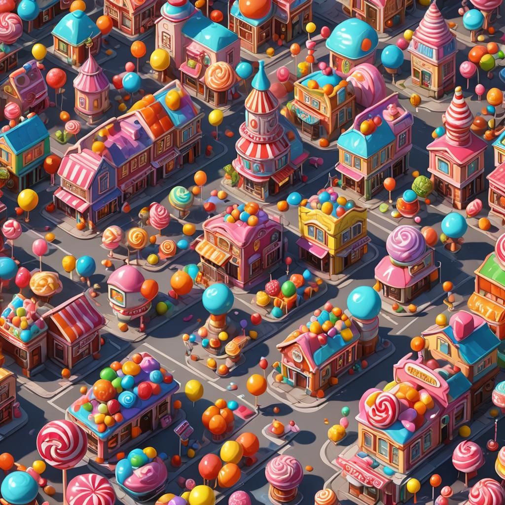 Colorful Candy Town in Digital Illustration Style