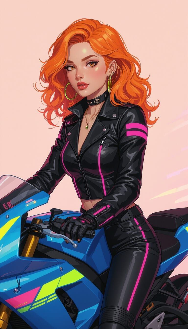 Cyberpunk Woman on Motorcycle, ArtStation Style