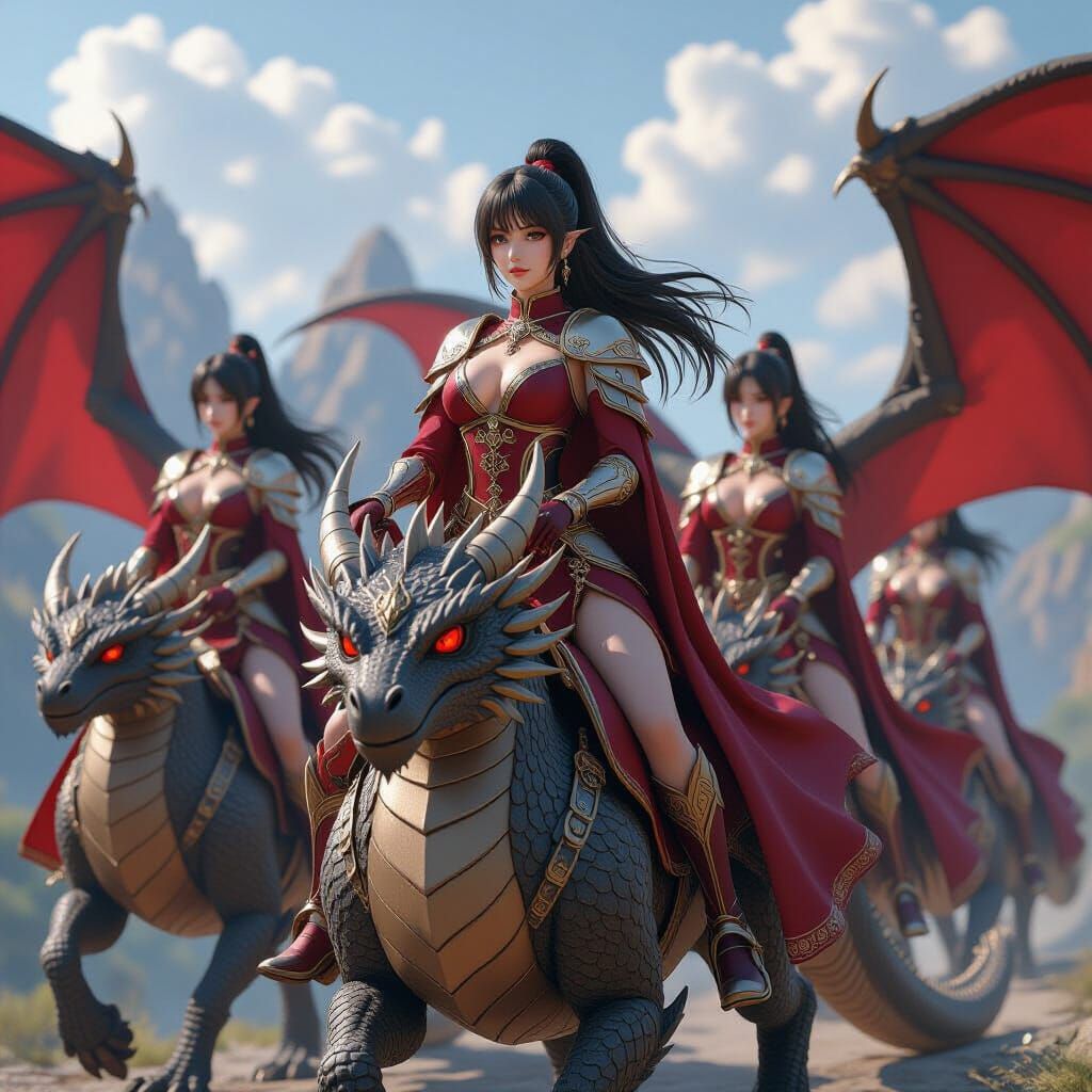 Dragon Riders of the Scarlet Tent in 3D Anime Style