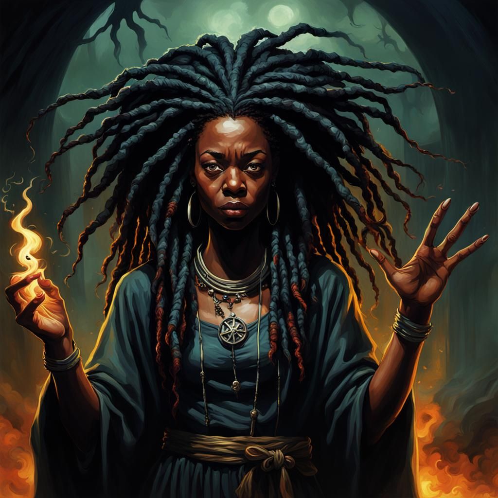 Black Witch Casting a Spell: Sinister Fantasy Art