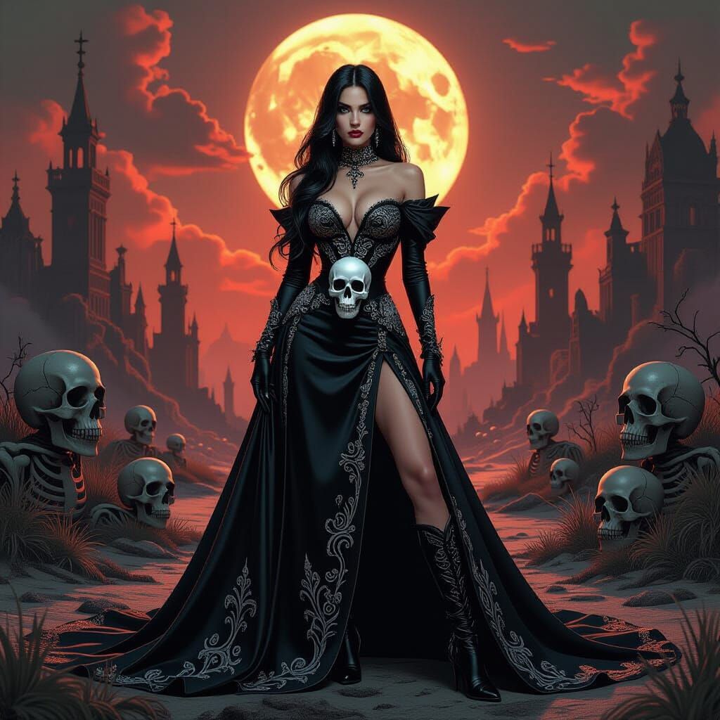 Zatanna in Skull Dress Amidst Hellish Landscape