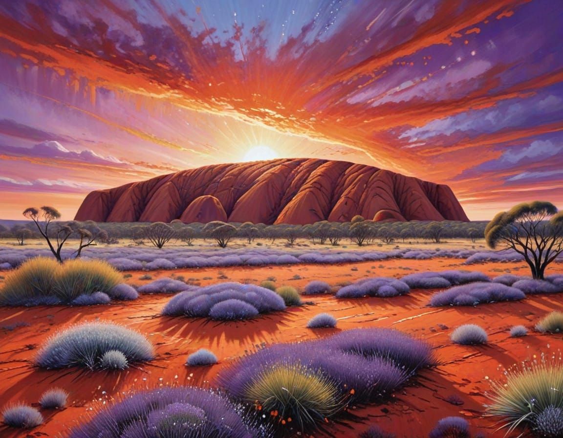 Indigenous Australian Landscape in Vibrant Dot Painting Styl...