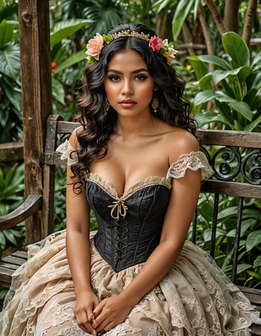 Indonesian Woman in Tropical Garden: A Detailed Portrait