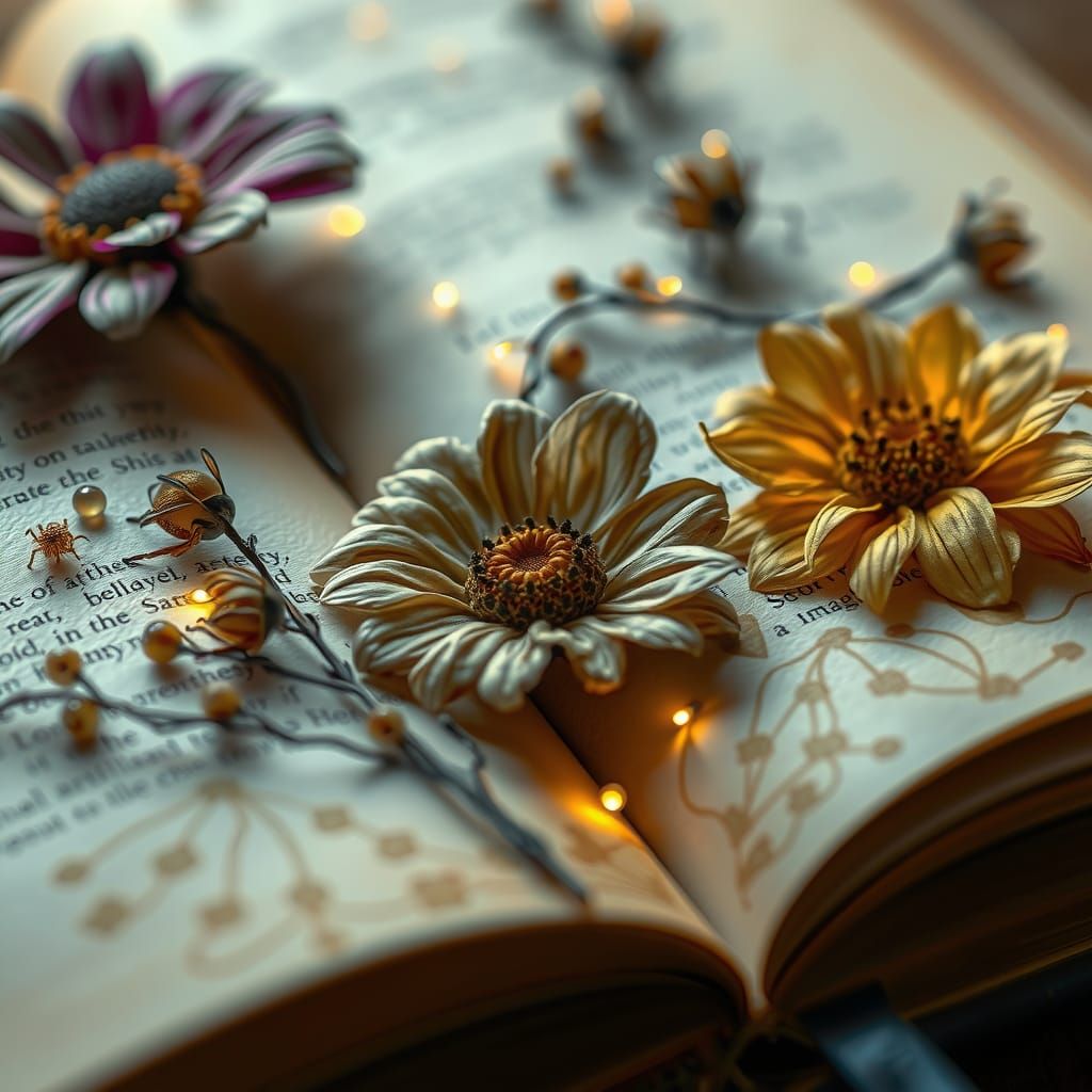Pressed Flowers Macro in Book, Detailed Render