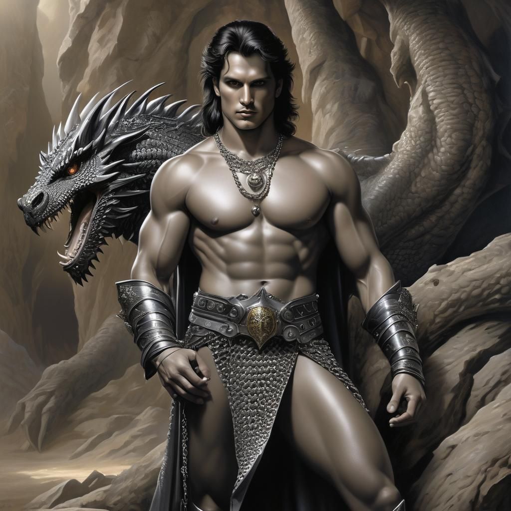 Fantasy Warrior with Dragon in Classic Style