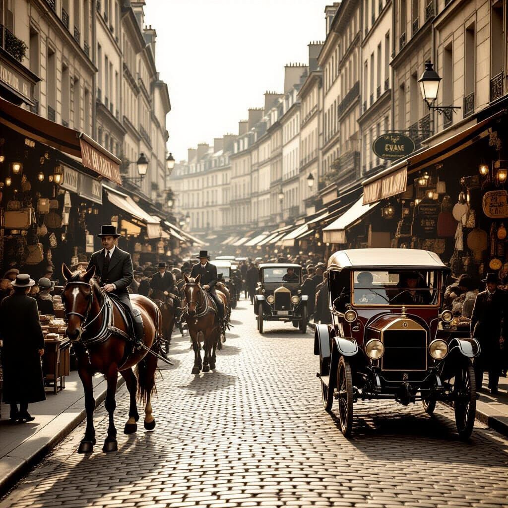 1920s Parisian Street Market in Sepia Tone