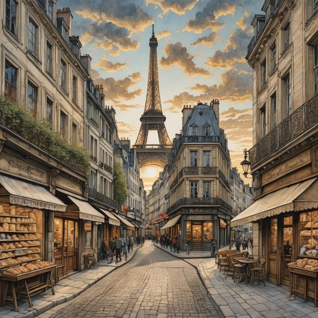 Paris Old Town Street Scene in Retro D&D Style