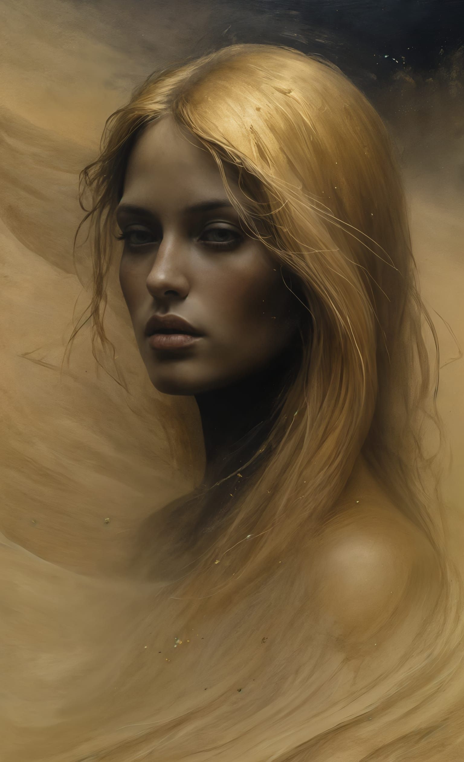 Macabre Surrealism Portrait in Brown and Gold