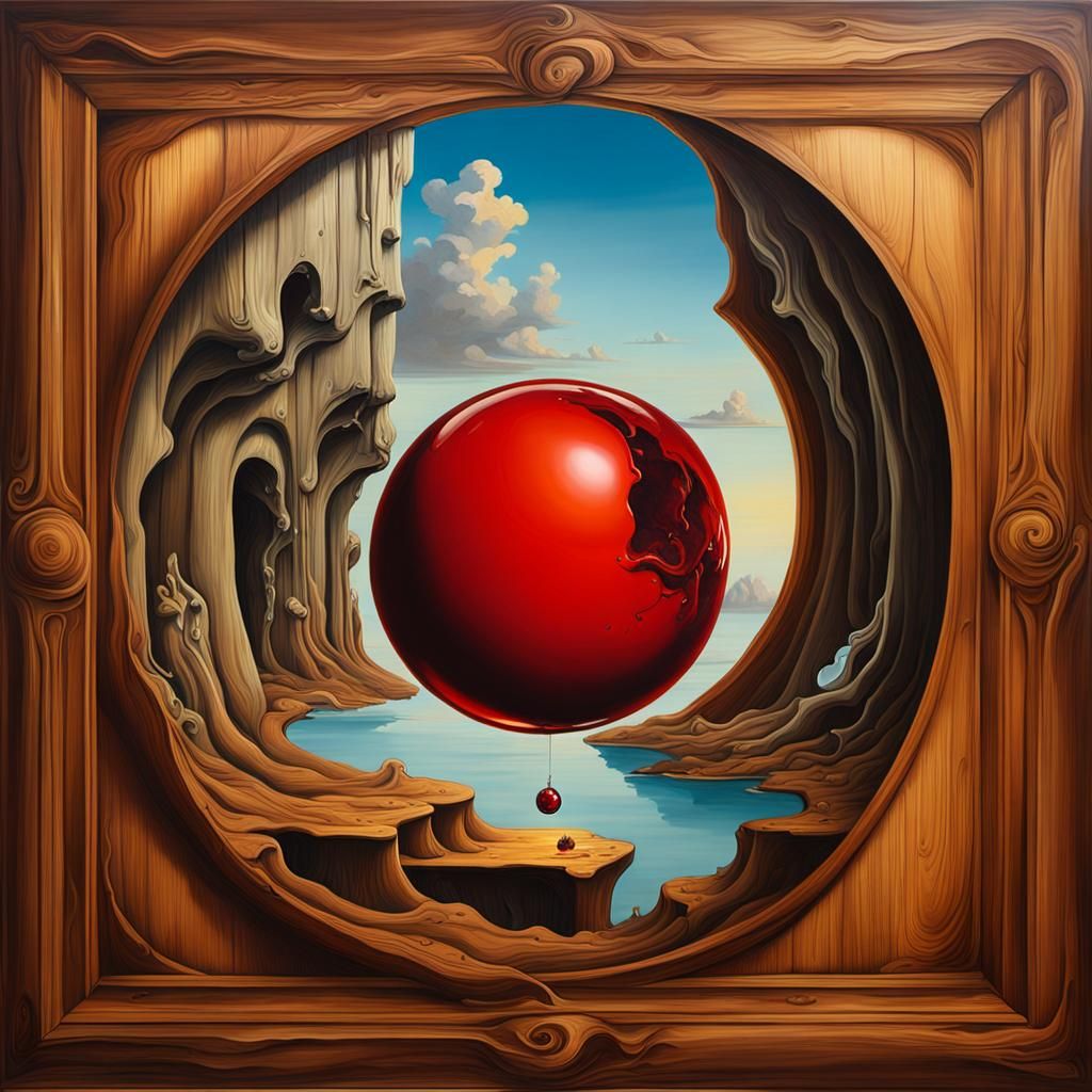 Surreal Eye Orb in Wooden Walls, Dali-esque Oil Painting