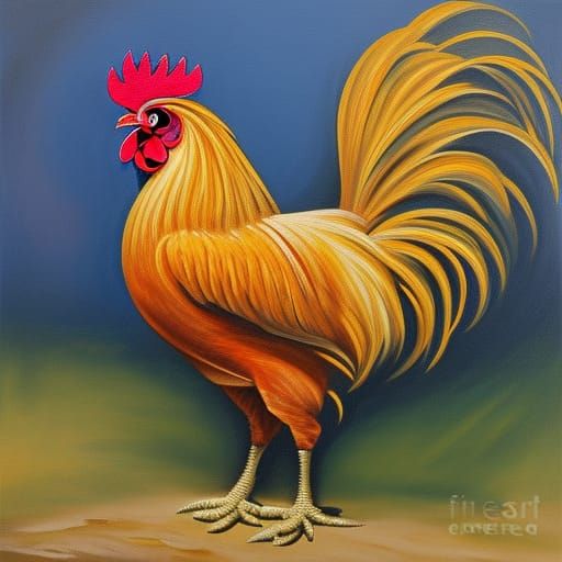 Detailed Rooster Painting in Warm Colors