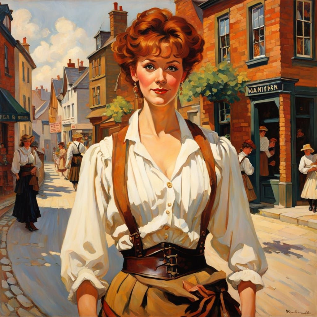 Reba McEntire in Scottish Village, Impressionist Oil Paintin...