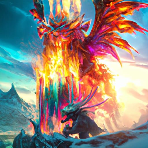 Detailed Matte Painting of Fire and Ice Spirit