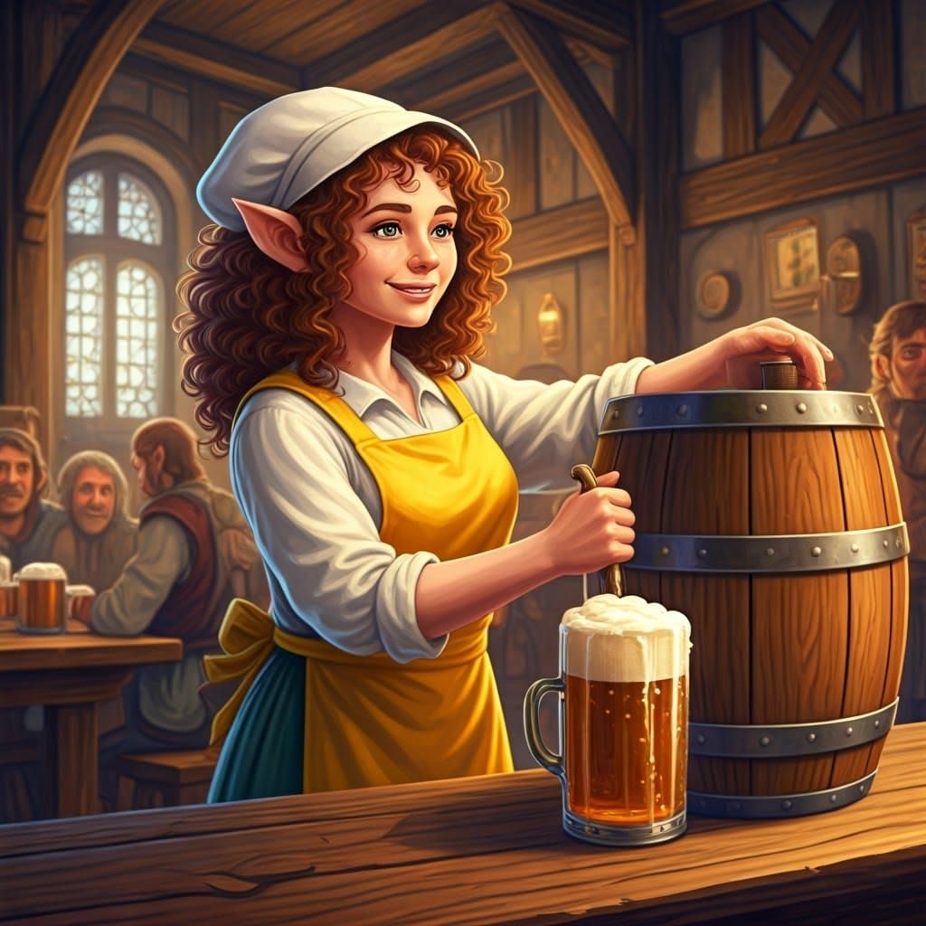 Vibrant Tavern Scene in 1970s Cartoon Style