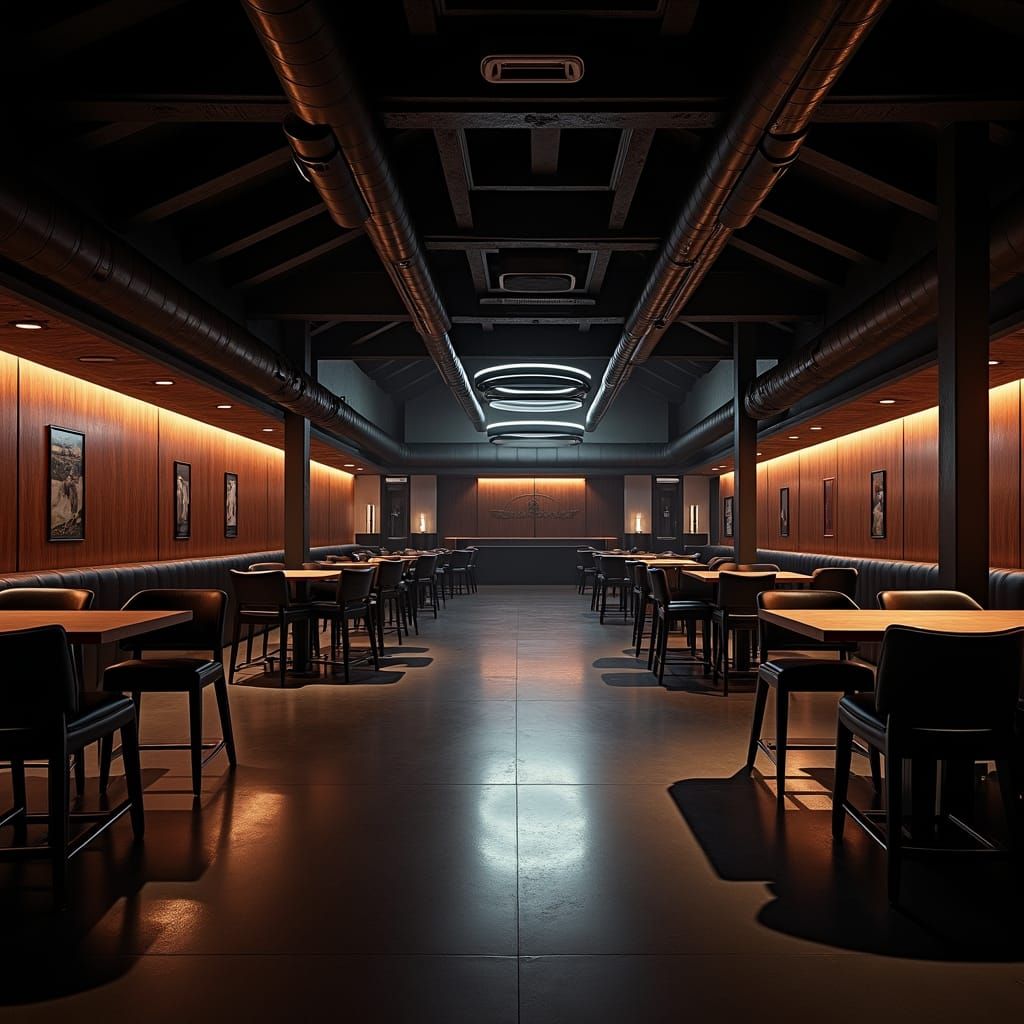 Dimly Lit Modern Sports Club Interior in Film Noir Style