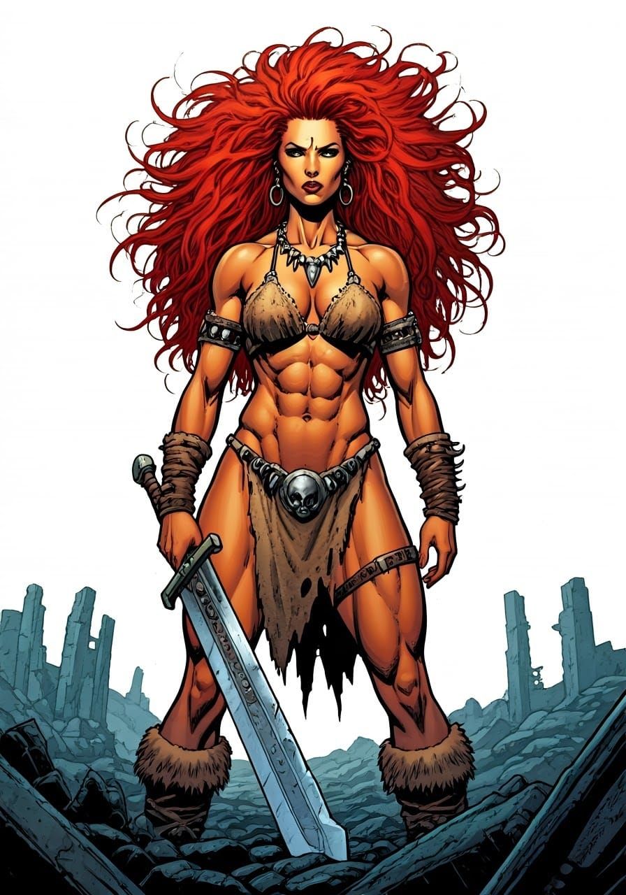 Redhead Barbarian Warrior in Wasteland Ruins