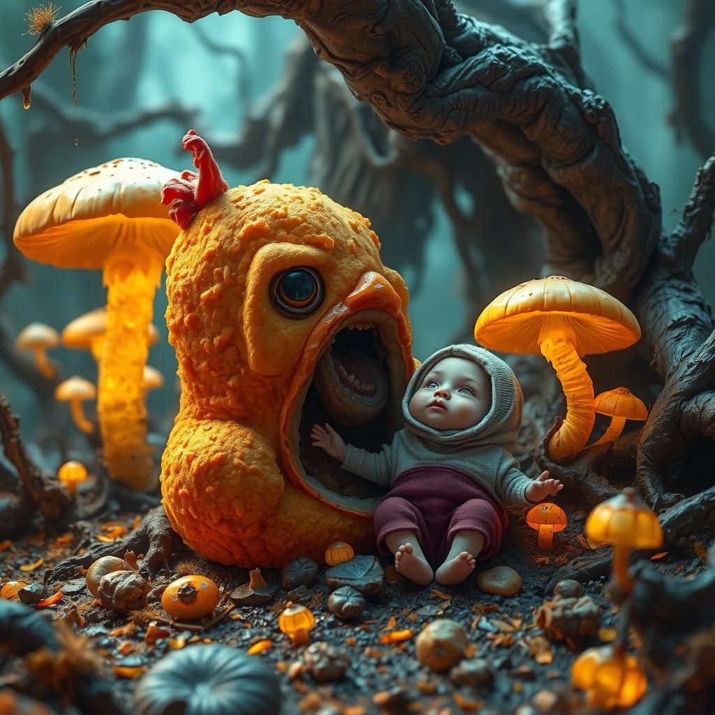 Chicken Nugget and Mole Feast: Eerie Fantasy Art