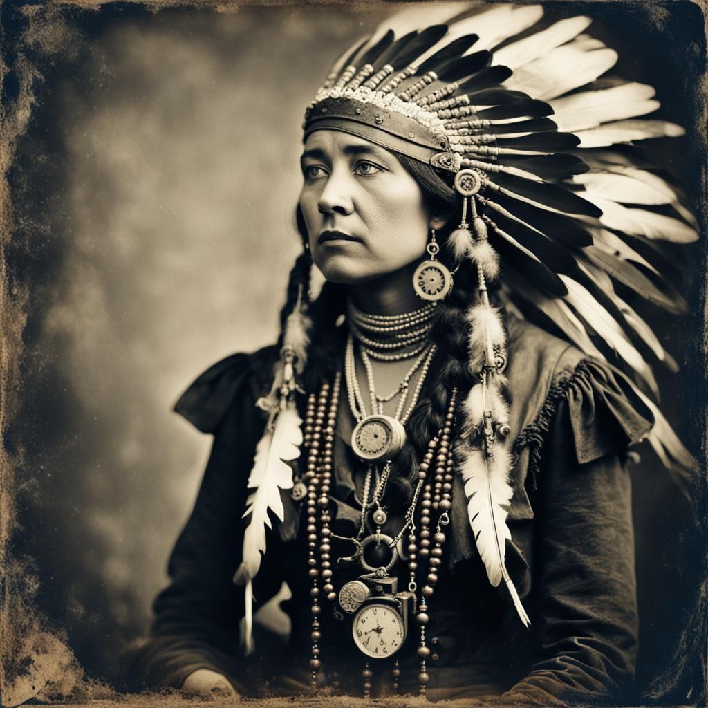 Steampunk Native American Daguerreotype Image