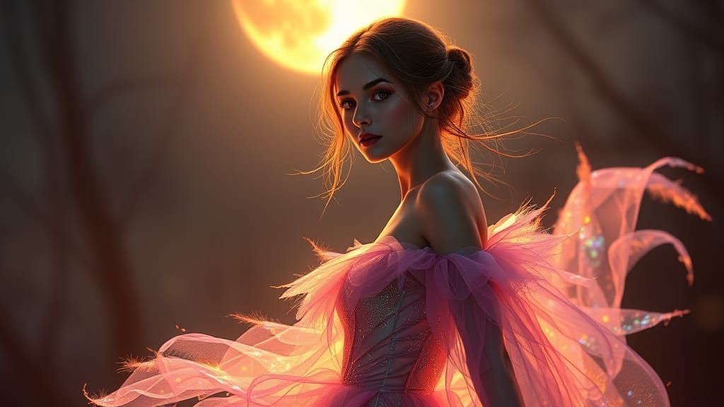 Ethereal Goddess in Moonlit Fantasy Scene