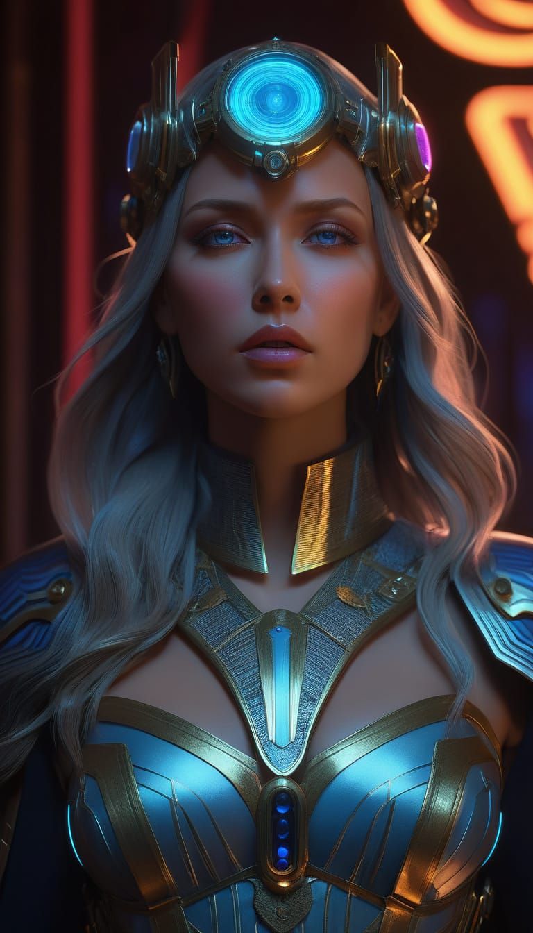 Futuristic Woman with Neon Circuitry in Cyberpunk Style